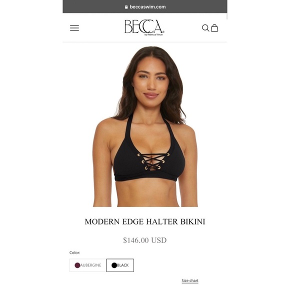 BECCA Modern Edge Ribbed Halter Bikini w/ Shirred Cheeky Bottoms LARGE Black - Picture 10 of 17